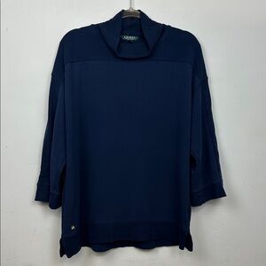 Lauren Ralph Lauren Women’s  Navy Cowl Neck 3/4 Sleeve Viscose Blend Top Sz XL
